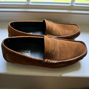 $750 Men's Salvatore Ferragamo Brown Suede Penny Loafer driver 8.5- EXCELLENT